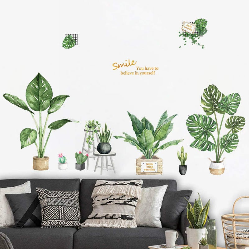iinuu Green Plants Potted Plants Wall Stickers for Living Room,Tropical Plants Green Leaves Bedroom Offices Wall Decals Art Murals Home Decoration - Image 4